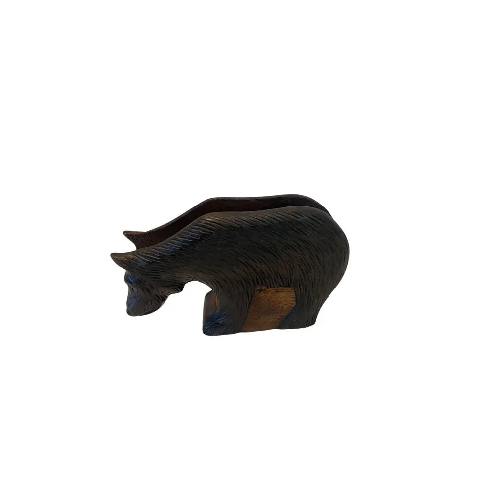 VTG Hand Carved Wood Brown Bear Napkin Holder Thailand Cabin Rustic